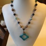 Light Blue Dichroic Glass  Pendant with Copper & Green Agate Balls