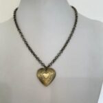 Etched Antiqued Gold Heart Locket on Antiqued Gold Rollo Necklace