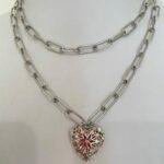 Silver Heart Locket on Silver Tone Paper Clip Chain Necklace