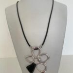 Triple Loop and Black Onyx on Pendant Nylon Cord Necklace